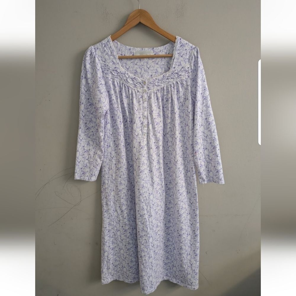 Eileen West Purple Floral Cotton Nightgown Size S Cottage